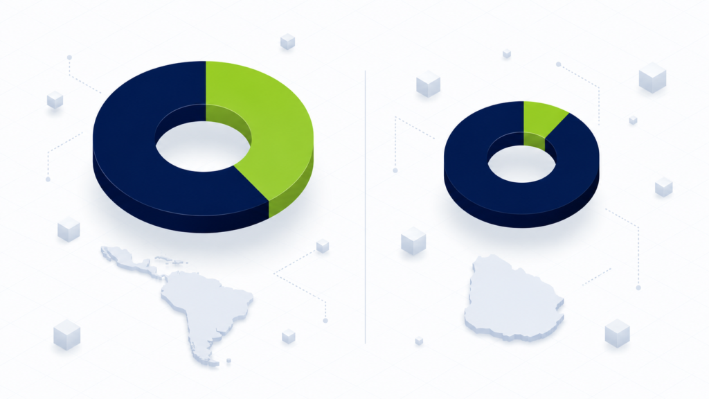 Comparación visual: 38% de empresas LATAM usan análisis de datos, frente a menos del 10% de pymes uruguayas según el BID